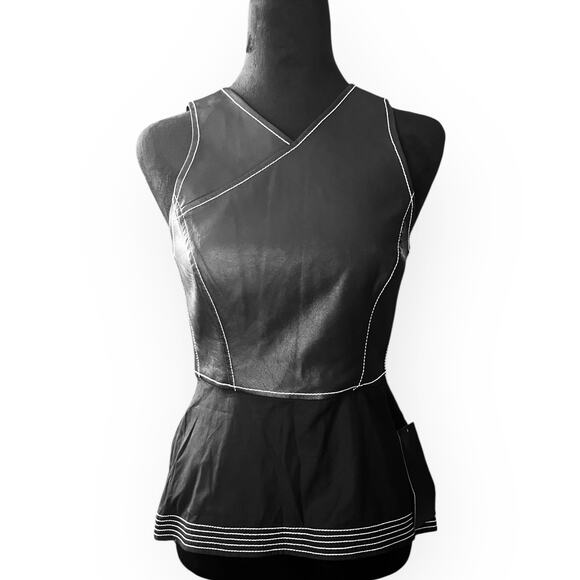 BCBGMAXAZRIA Women's Luella Black Faux Leather Peplum Top Size XXS - NWT - Picture 16 of 16